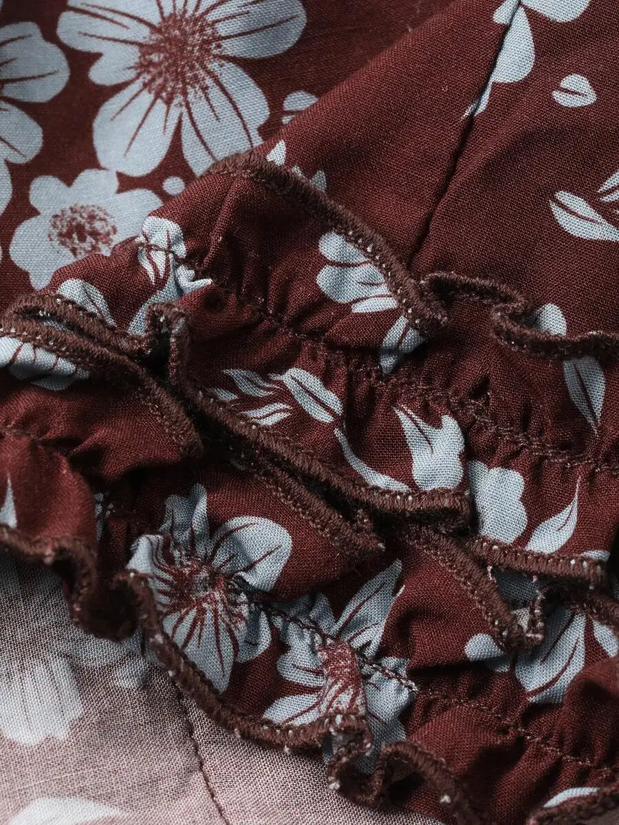 

Floral Print Ruffle Hem Short Sleepwear Bottoms For Women Summer