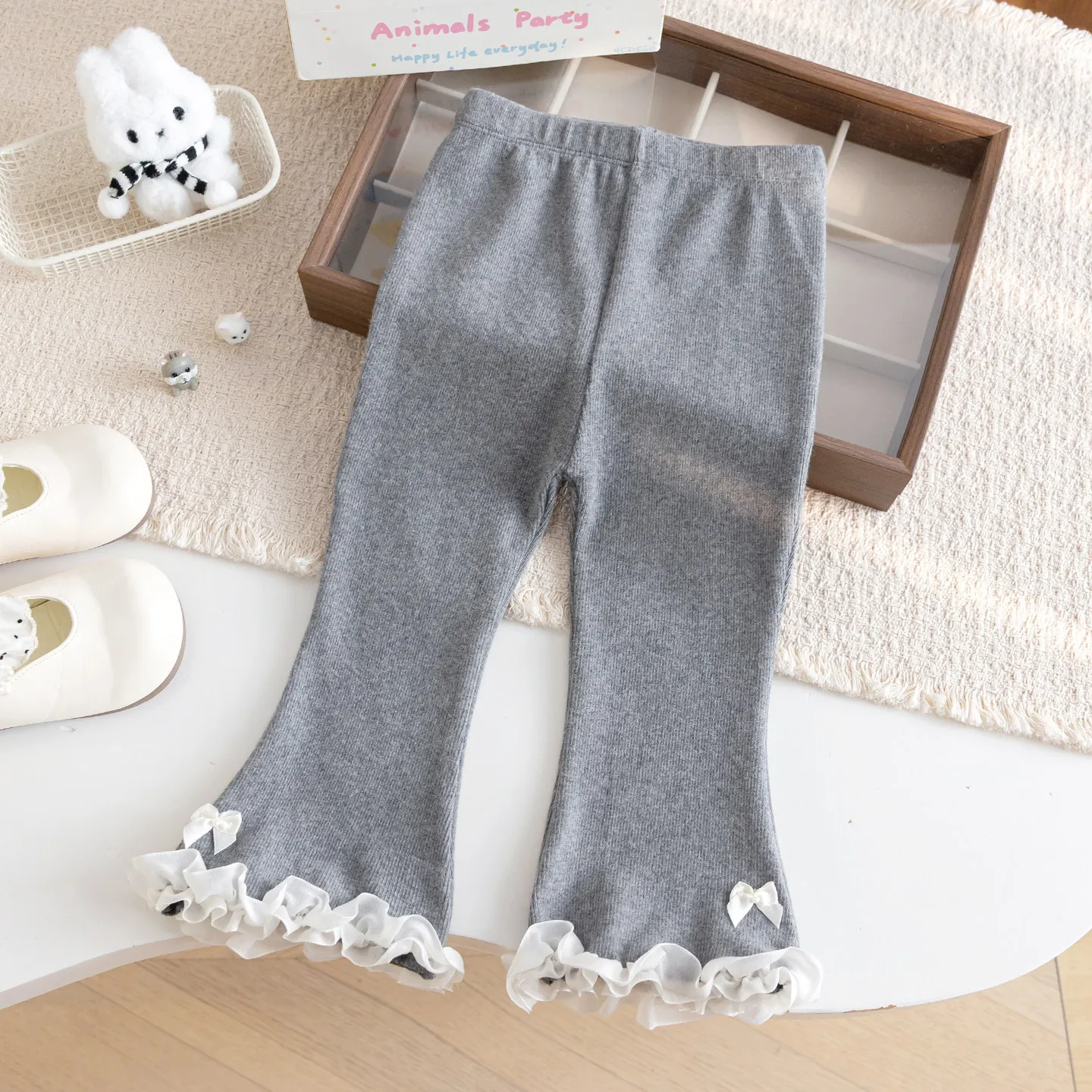 2026 Spring/Autumn New Girls' pant Lace Bellbottom Pants lace Versatile Tailored Leggings for Baby Girls