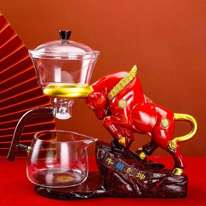 

New Arrivals Fu Niu Automatic Glass Tea Set Household Living Lazy Rea Bull Teapot Making Transparent Strainer Tea Pot