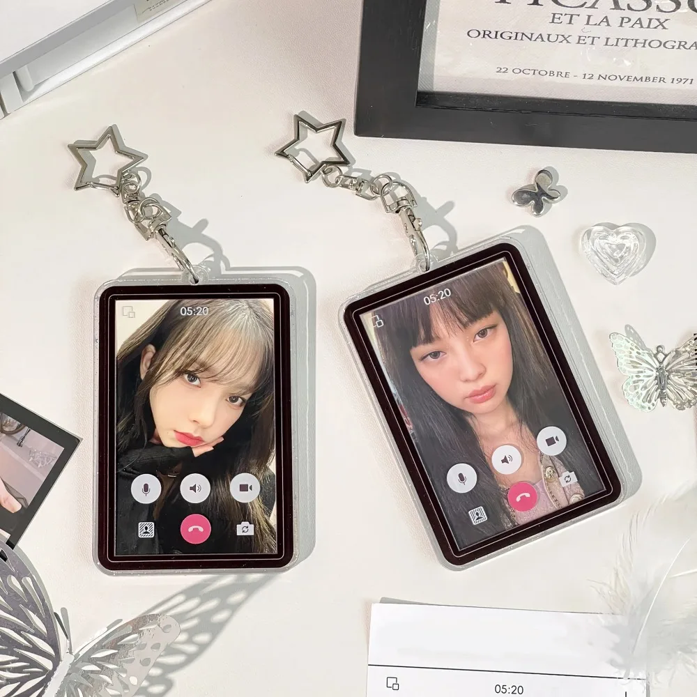 Y2K 스타일 화상 통화 배경 사진 카드 슬리브 3인치 키체인 포함 K-팝 아이돌 포토카드 보관 케이스 포토카드 홀더 소녀용