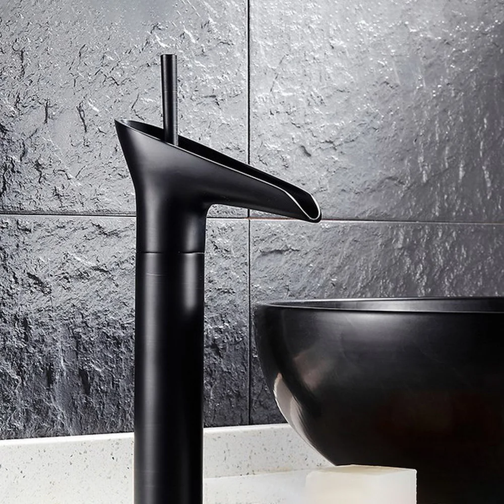 

Черная латунь, бамбук, рычаг с одной ручкой, раковина для ванной комнаты, смеситель для раковины, бокал для вина, водопад, водопад, водопроводные краны Nhg034