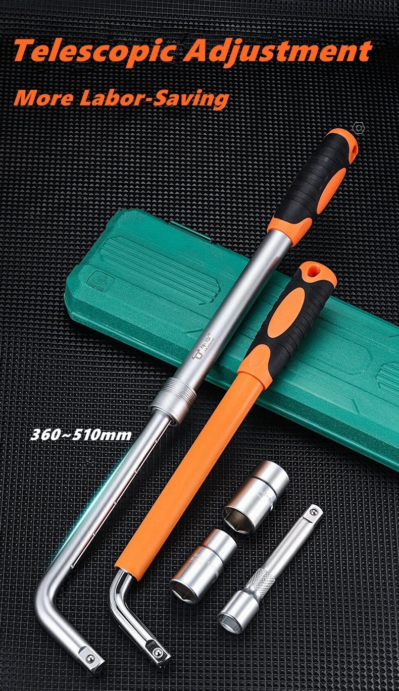 

Универсальный телескопический шинный ключ с удлиненным наконечником, регулируемая колесная гайка, стальной ключ CR-V со стандартными головками (17 мм, 19 мм, 21 мм, 23 мм)