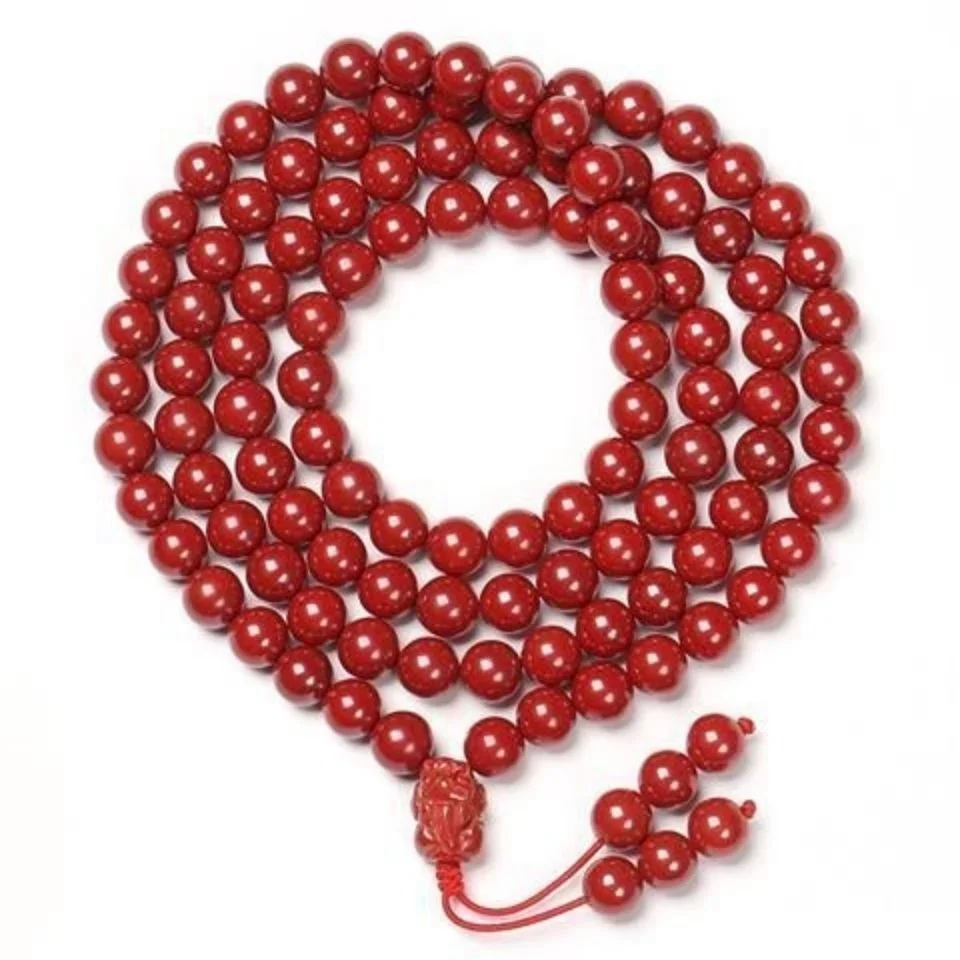 Natural Cinnabar Bracelet 108 Buddhist Beads Round Beads Hand Chain to Off Evil Spirits and Transport Male and Lovers Jewelry