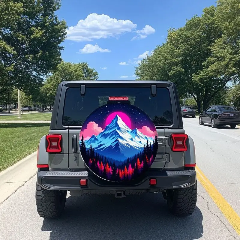 Penutup Ban Starry Night Mountain & Forest - Poliester Tahan Lama Cocok Untuk Segala Cuaca Untuk SUV, Pikap, Mobil - Desain Langit Berbintang yang Cerah