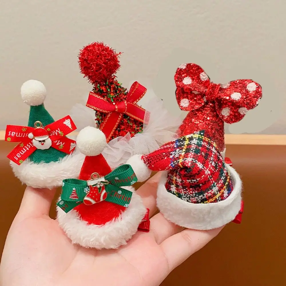 Merry Christmas Decor Christmas Hairpin Sequin Santa Claus Children Deer antler Hair Clip Snowflake Red Barrette