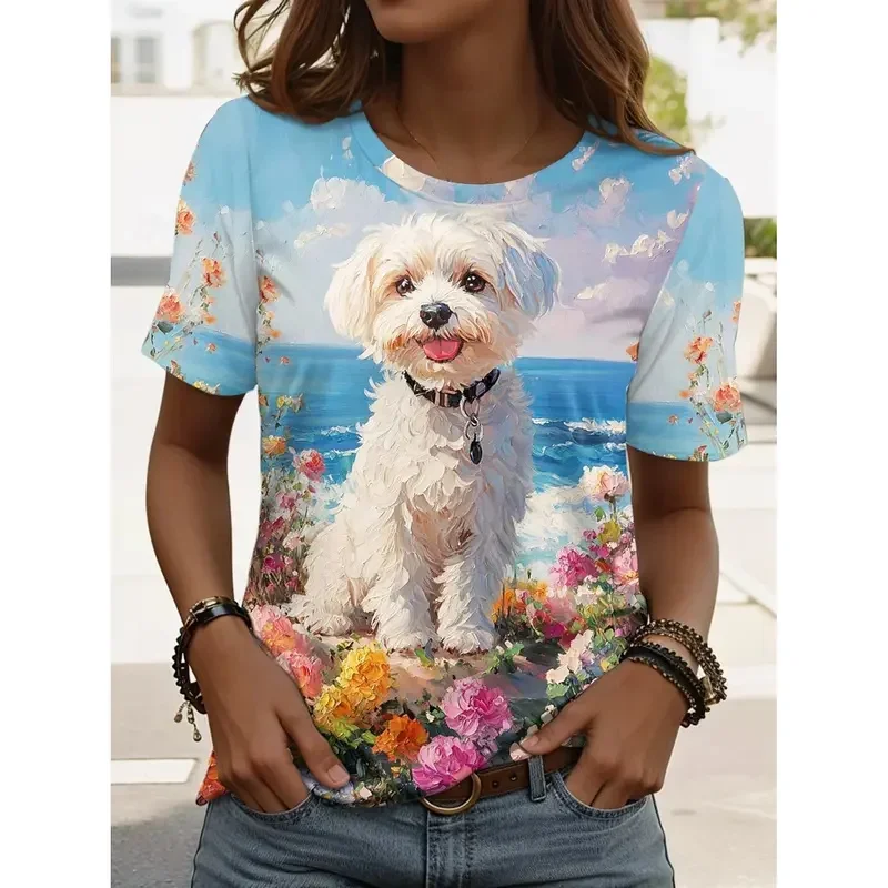 

Summer Fashion Women's T Shirt Kawaii Animal Stylish Printed Casual Short Sleeve Crew Neck Tees Round Neck Regular Tops