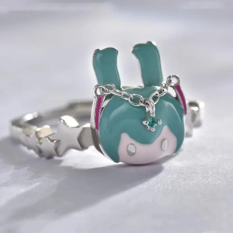 Hatsune Miku anime peripheral cartoon cute character zircon ring two-dimensional girl heart earrings as a gift for best friends