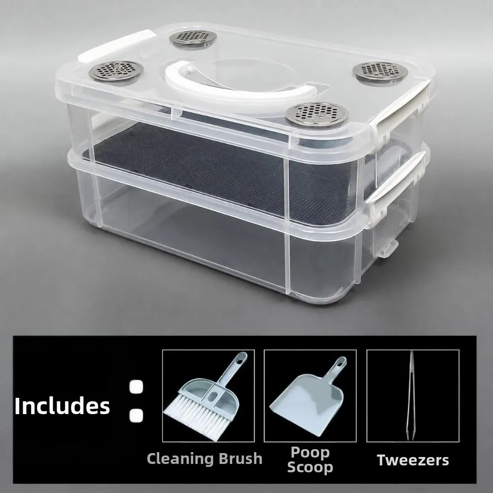 Transparent Mealworm Breeding Box Moisture-proof Mesh Corn Worm Feeding Farm Bin Odor Control Screening Feces Breeding
