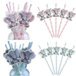 10/20/50/100pcs Pink Blue Cute Elephant Straws For Gender Revealing Baby Shower Kids Boys Girls Birthday Party Decor Supplies