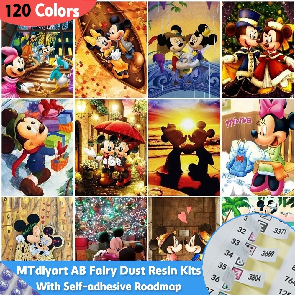 Disney 120 Colors Resin Diamond Painting With Sticker Mickey Fairy Dust 5D Minnie Goofy Cartoon Art Mosaic Seaside Modern Decor