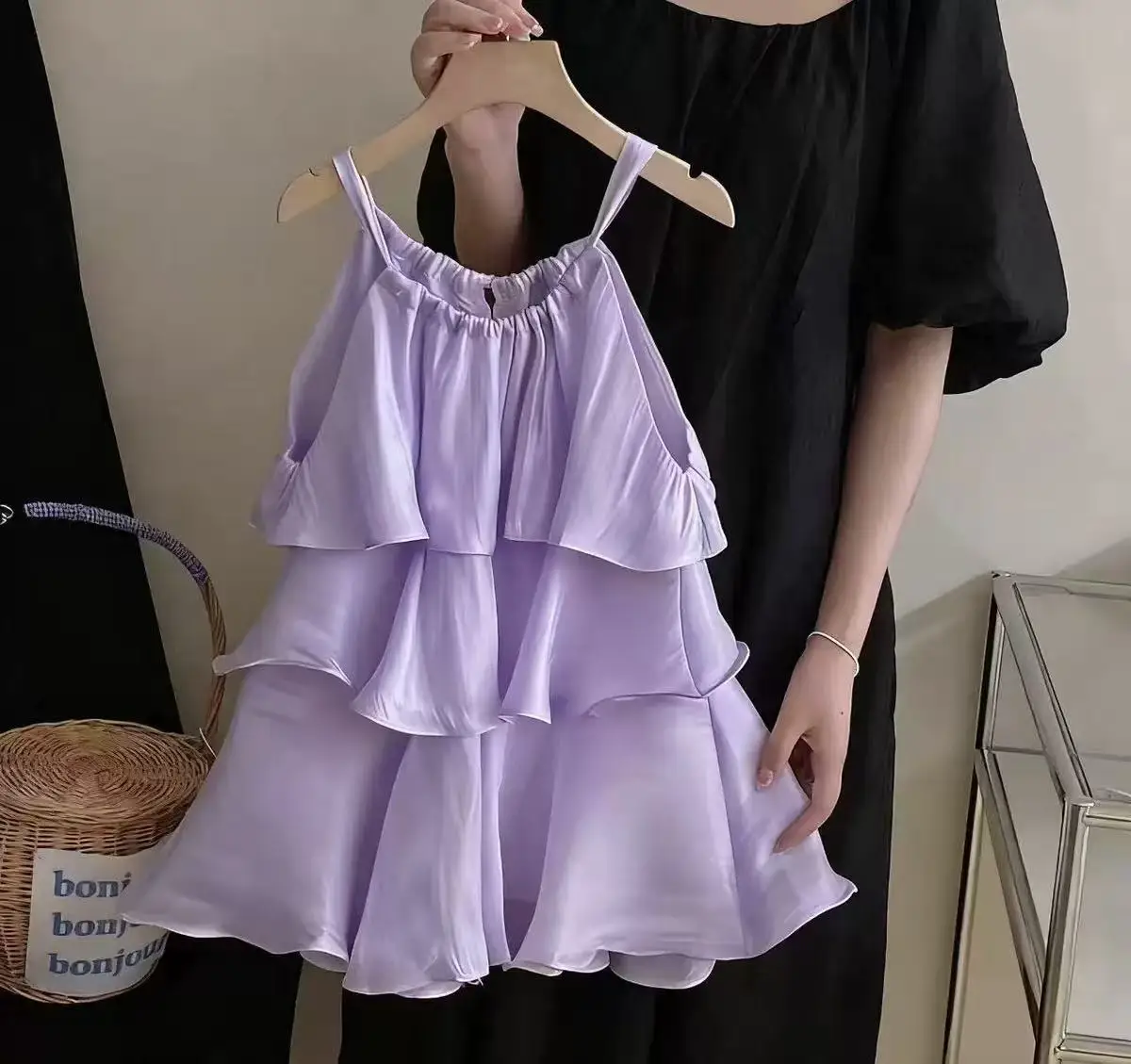 2026 foot size summer dress sleeveless ruffle edge dress for girls, stylish skirt vest, baby cake temperament fairy