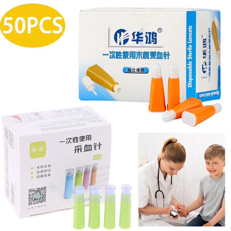 50 unids/caja 28G agujas desechables de recolección de sangre lancetas indoloras estériles para sangría rápida