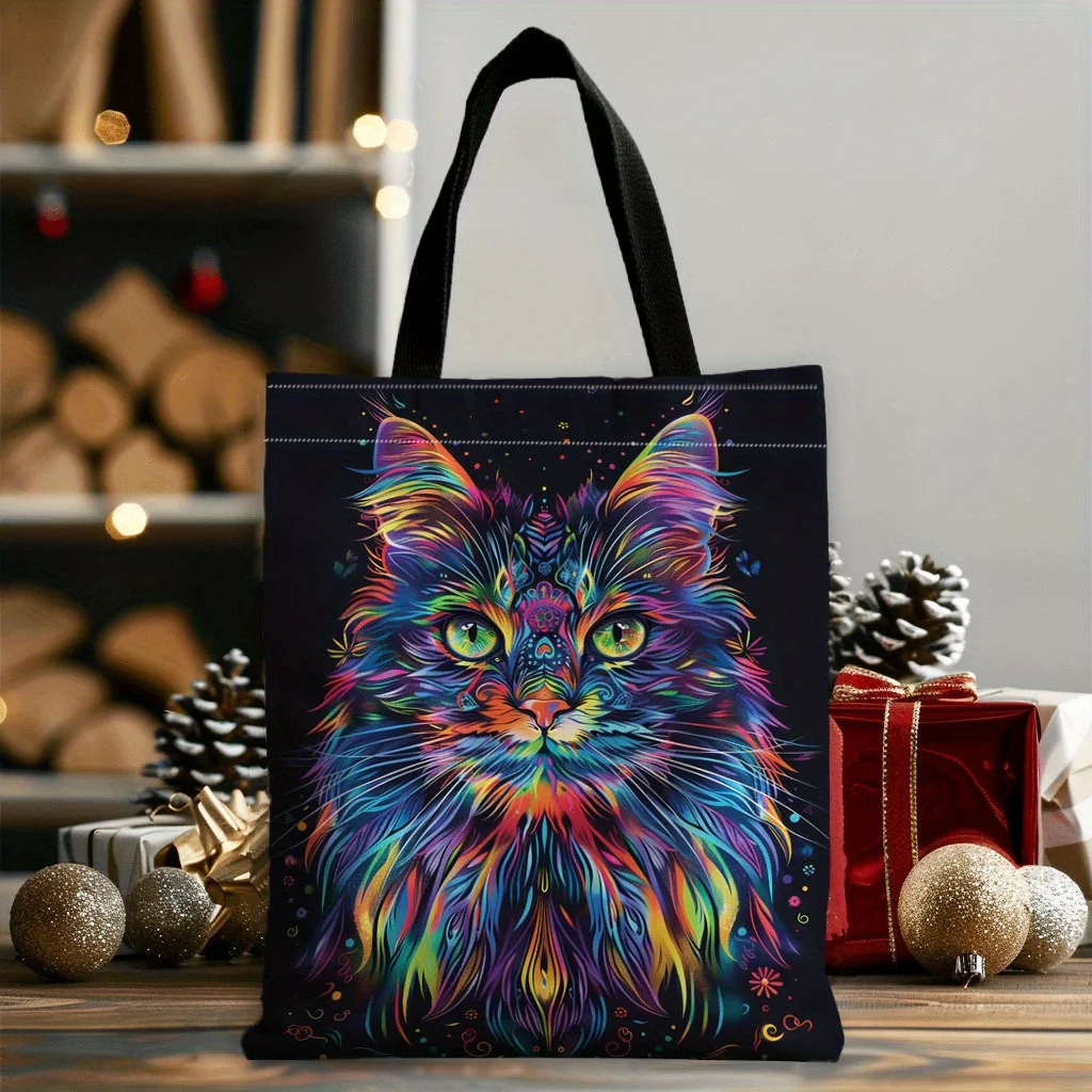 Fashion Element 1pc Colorful Cat CanvasTote Bag Perfect for Shopping Bag Durable Repeated Use 40x38cm