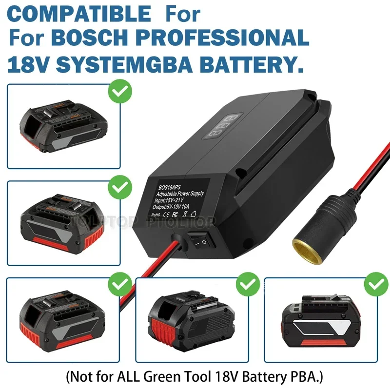 Step-Down DIY Adapter For Bosch Battery DC 18V Converter to 12V Power Wheel Cigarette Lighter Car Regulator Power Tool