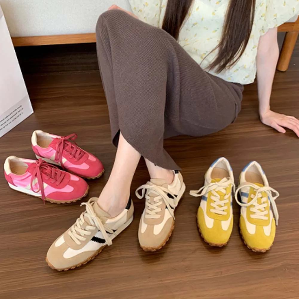 

Trendy brand flat shoes for women in Spring 2025, retro block color yellow, German training shoes for women sports rest