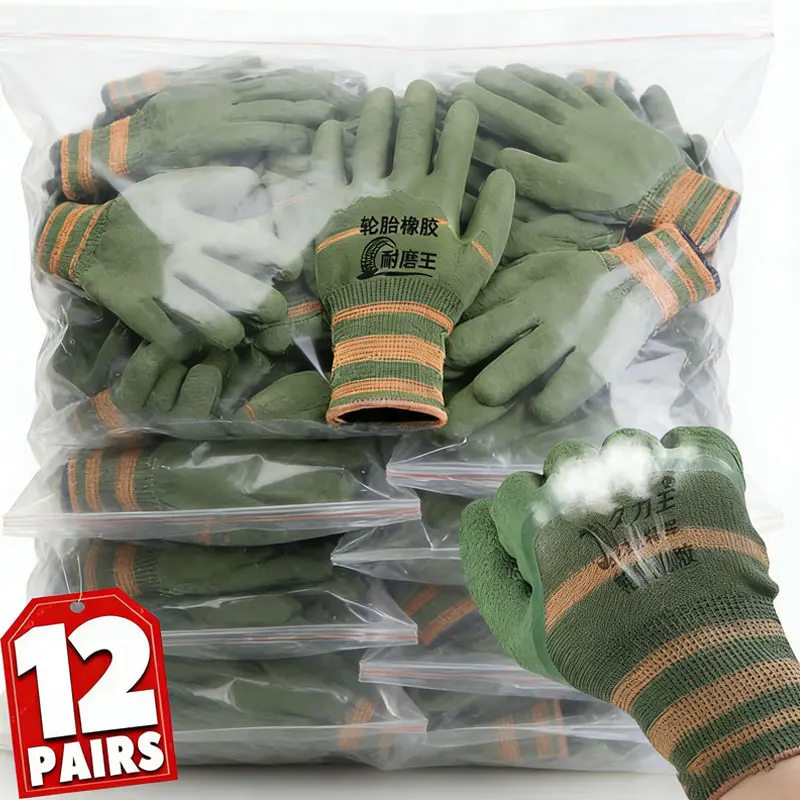 Tires Rubber Gloves Labor Protection Wear Resistance Construction Site Work Gloves Anti-Slip Coating Impregnated Rubber Gloves