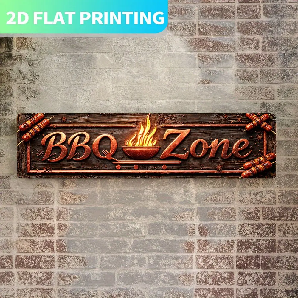 2D Metal Sign 16''x4'' - Heavy Duty Retro Outdoor Wall Art BBQ Grill Master Decoration for Backyard Patio Garage Garden Man Cave