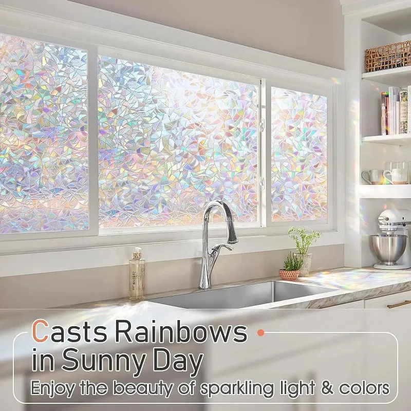 Frosted Anti Peeping Window Privacy Film Rainbow Window Clings 3D Decorative Window Stained Glass Windows Decals Static Cling