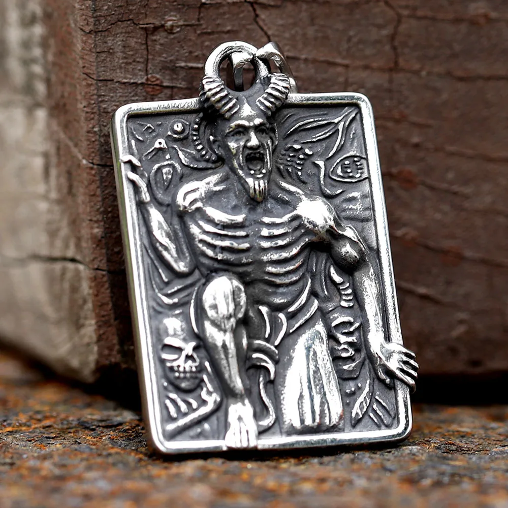 Neues Design Edelstahl Schädel Satan rechteckigen Anhänger für Männer coolen gotischen Schmuck für Geschenk versand kostenfrei