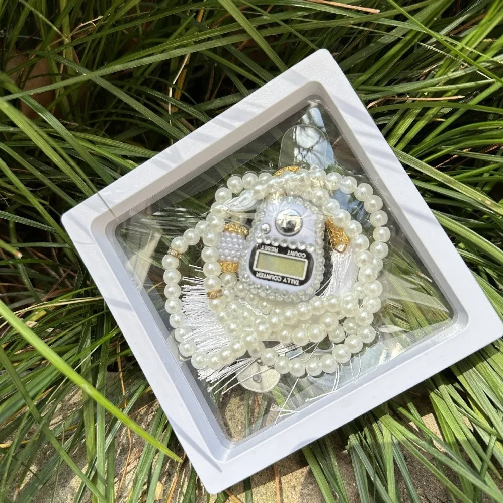 

2pcs/box 99-Prayer Tasbih Beads Prayer Beads Imitation Pearl Resettable Hajj Umrah Gift Set Handheld Bracelet Finger Calculator