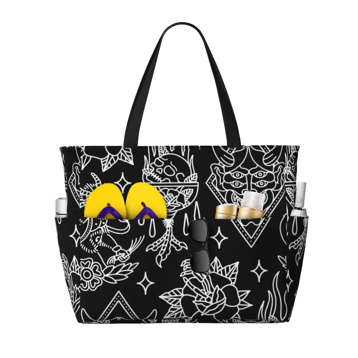 Borsa da viaggio da spiaggia Flash tatuaggio tradizionale bianco, borsa Tote Shopping alla moda borsa a tracolla quotidiana modello Multi-stile