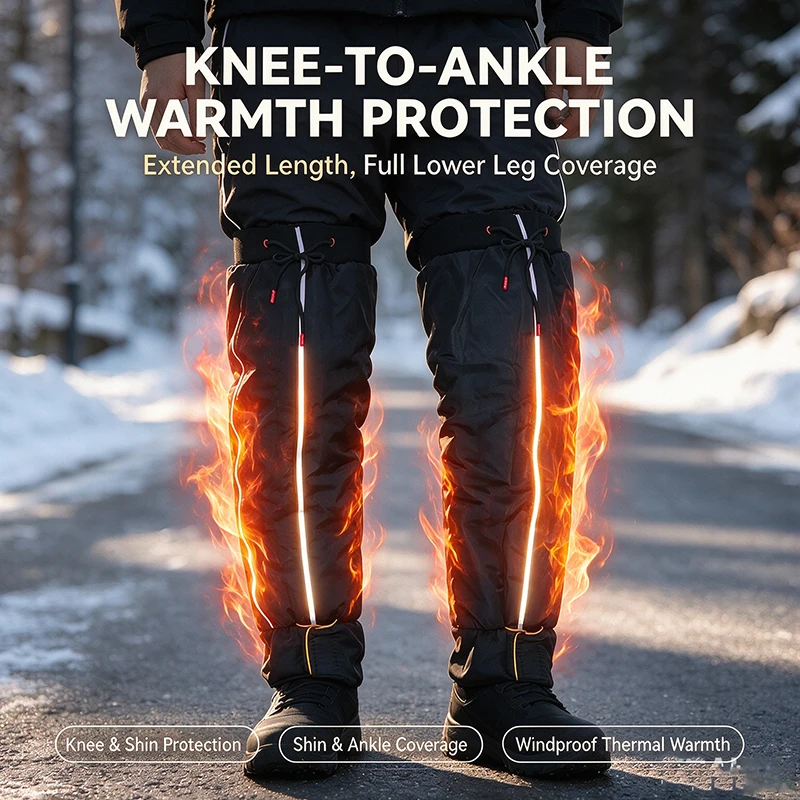 Guêtres de moto et de cyclisme d'hiver, thermiques, doublées polaire épaisse, coupe-vent, imperméables, protections de genoux, fermeture éclair latérale, réfléchissantes