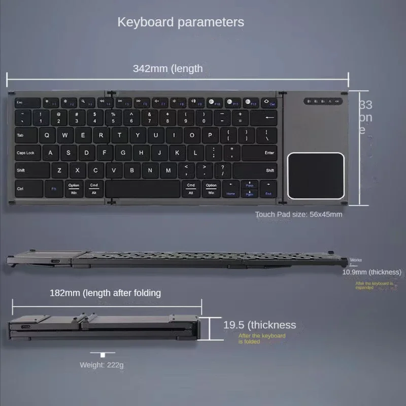 Imagem -03 - Teclado sem Fio Bluetooth-compatível com Touchpad Mini Teclado Recarregável Dobrável para Ipad Ios Android Tablet Telefone Laptop
