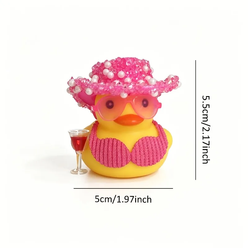 1PC Swimsuit Party Duck Car Dashboard Decor, Glitter Pink Cowboy Hat Glasses Wine Glass Bikini, Funny Car Accessory Gift