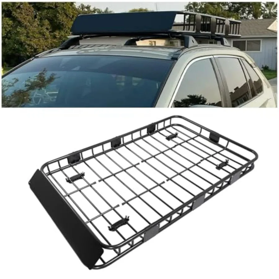 

59 x 39 x 5.1 Universal Adjustable Roof Rack Cargo Carrier Basket with Extension Heavy Duty Steel Car SUV Top Luggage Storage H