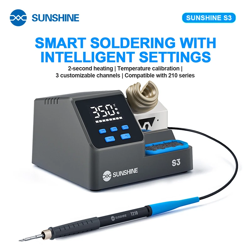 SUNSHINE S3 60W Smart Soldering Station Intelligent Temperature Control with 3 Prese Compatible with 210 Series Soldering Tips