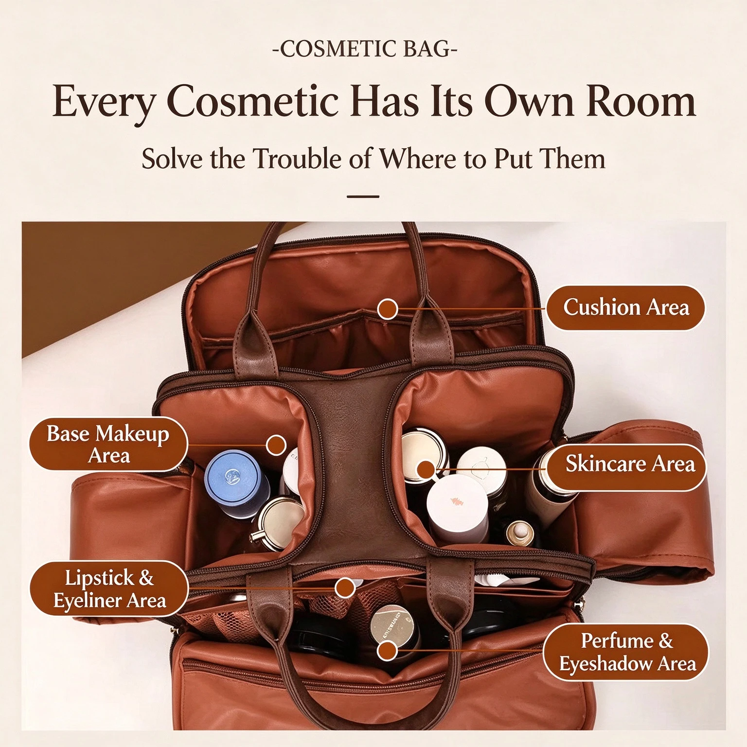 2026 New Handheld Makeup Bag Large Capacity Fashionable Women's Handbag Retro Premium PU Leather Storage Bag Travel Toilet Bag