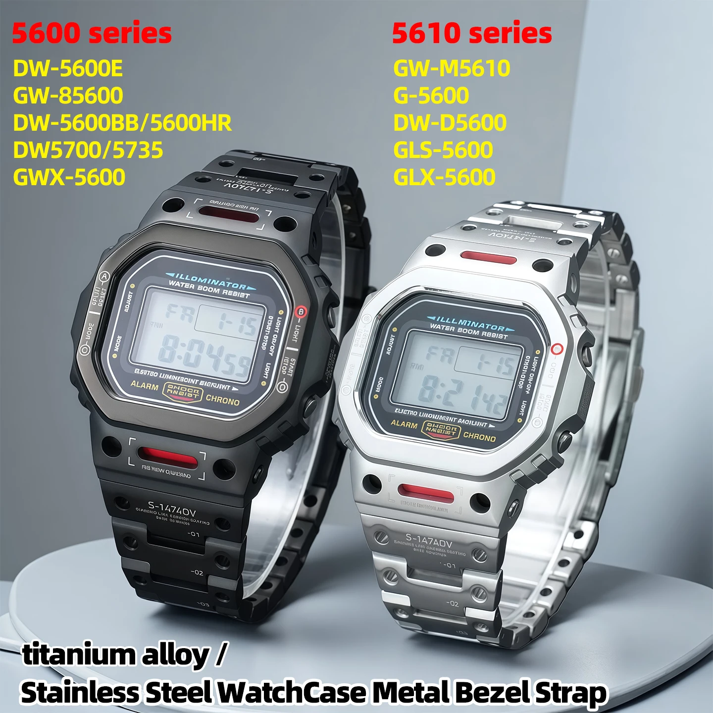 

Refit Mech Style DW5600 GWB5600 G5600E titanium alloy GWM5610 Stainless Steel WatchCase Metal Bezel Strap For Casio G-SHOCK