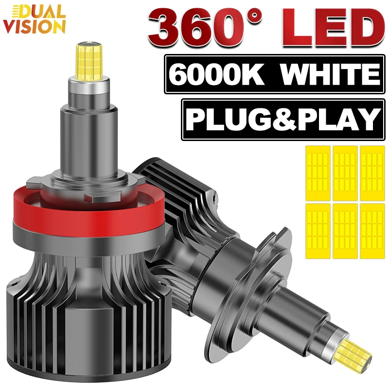 

360 H7 Led Canbus 6 Sided CSP Chips H11 H8 H9 9005 9006 HB3 HB4 9012 HIR2 Car Headlight Bulb 6000K Fog Lamps 12V Led Light