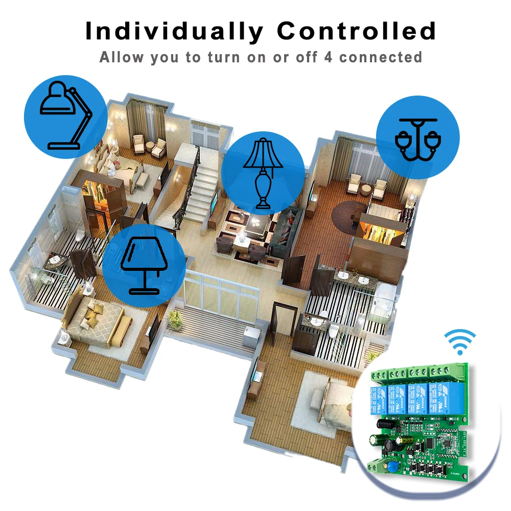 eWeLink 4채널 WiFi 스마트 원격 제어 스위치 릴레이 모듈 12V 220V, 4채널 모터 조명 램프 리시버 알렉사/구글 홈 연동