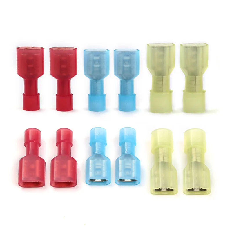 100/50/10pcs 6.3mm Wire Connectors Fully Insulated Female Spade Nylon Quick Disconect Electrical Crimp Cold-Pressed Terminals