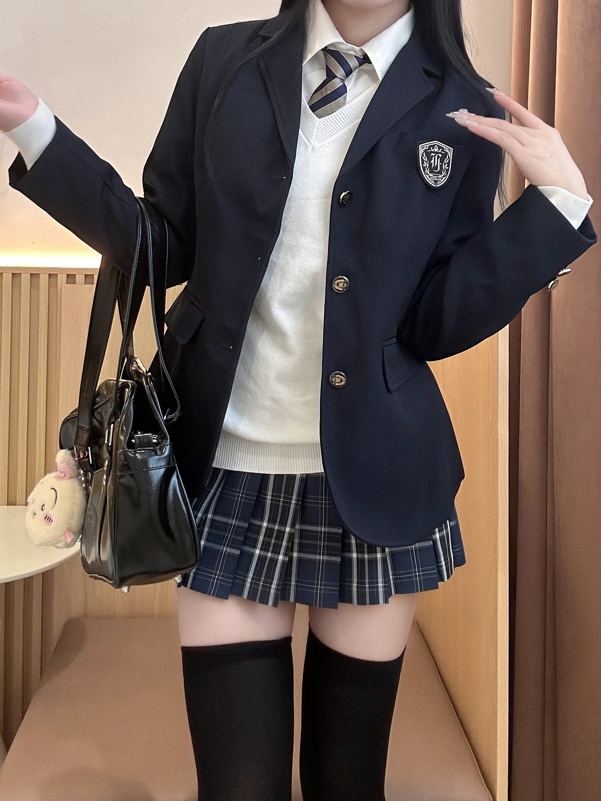 

Костюмный пиджак Ele School orm Sle с пуговицами и зауженной талией, темно-синий, от модного бренда Linjian Mengxiang College