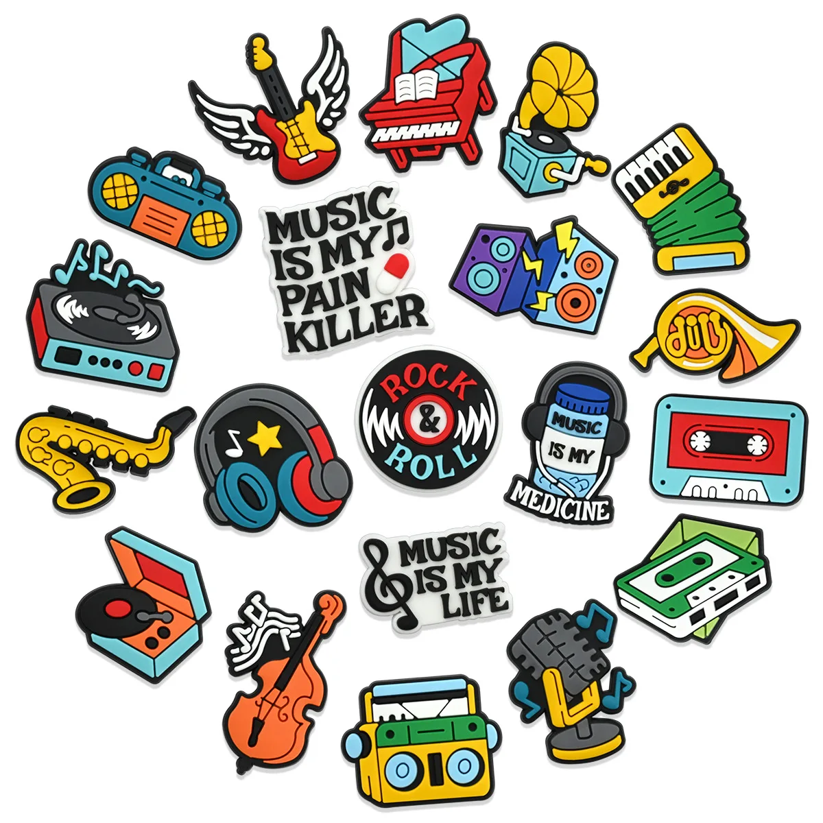 Musical Instrument Shoe Charms Music Clog Charms Guitar Piano Violin Drum Trumpet Microphone Music Note Theme Shoe Decorations