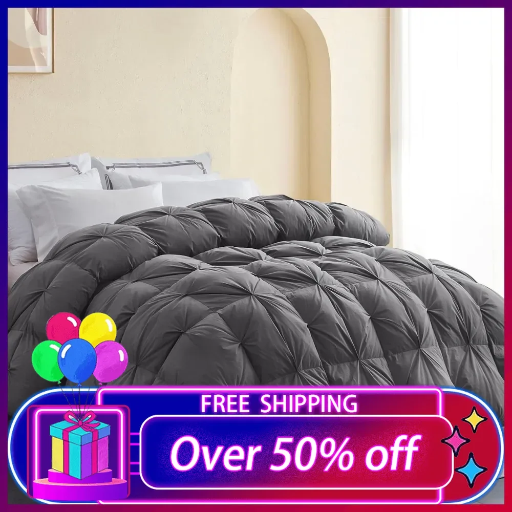 

All-Season 75% Down Comforter Cal King, Pinch Pleat Duvet Insert with 8 Corner Tabs, Durable Down Proof Cotton Blended Fabric