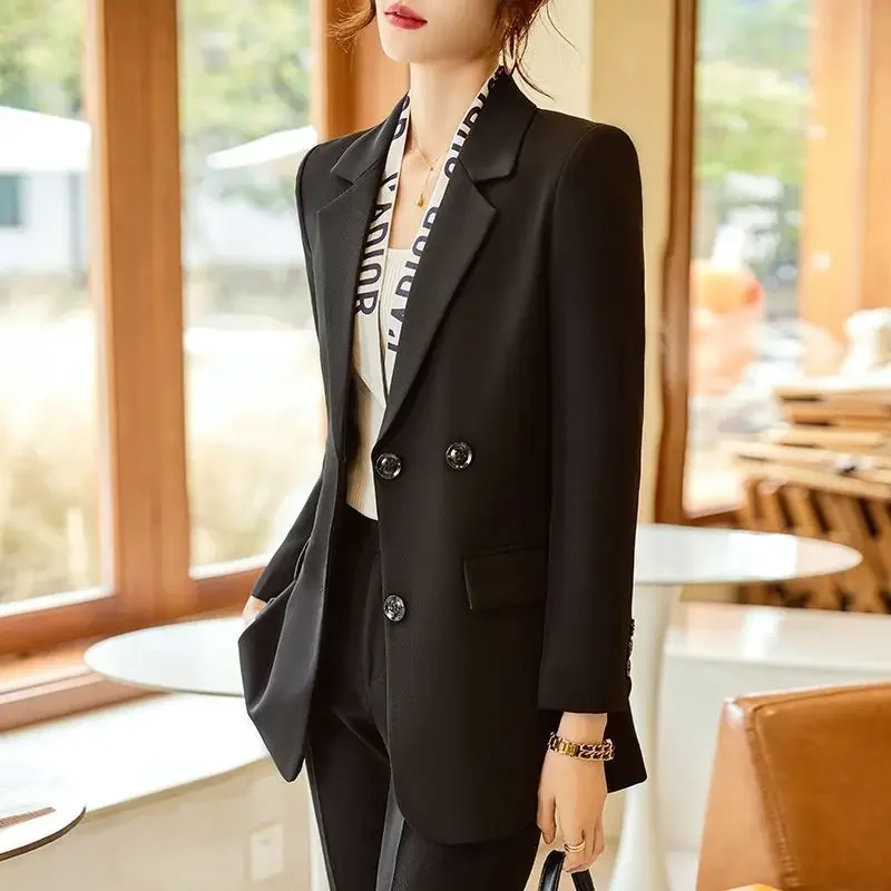 Wear To Work Blazer En Kantoor Outfit Broekpak Wit Splitsen Baggy Tweedelige Set Broek Voor Dames Zwart Dames 2 Broek Set D