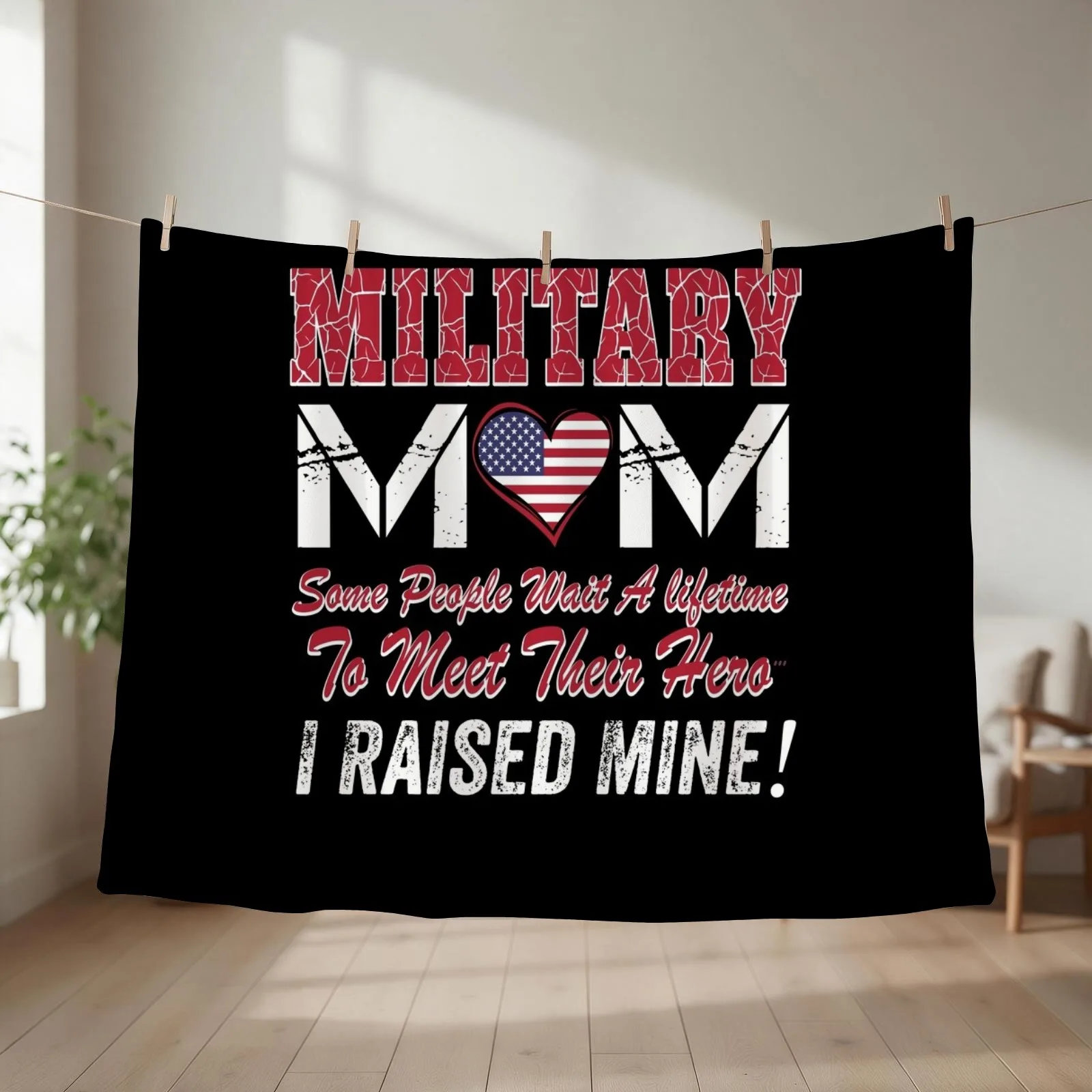 Military Mom I Raised My Own Hero Camo Us Heart Flag Throw Blanket couch cozy soft plush fuzzy picnic outdoor blanket