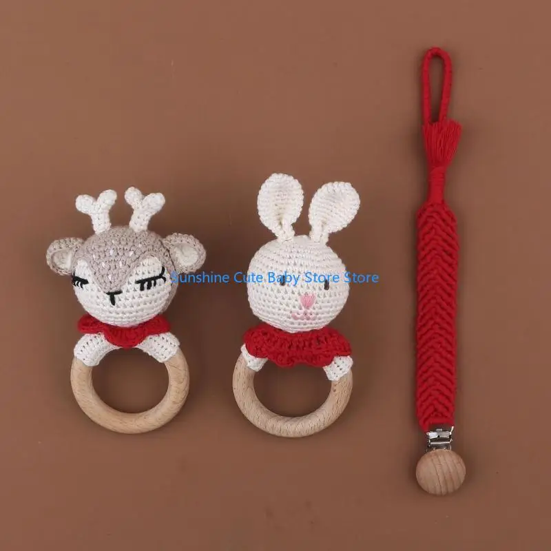 C5AF الخشب الطفل لعبة الكرتون حلقات معلقة هدية الوليد خالية من BPA اللون الطبيعي #2