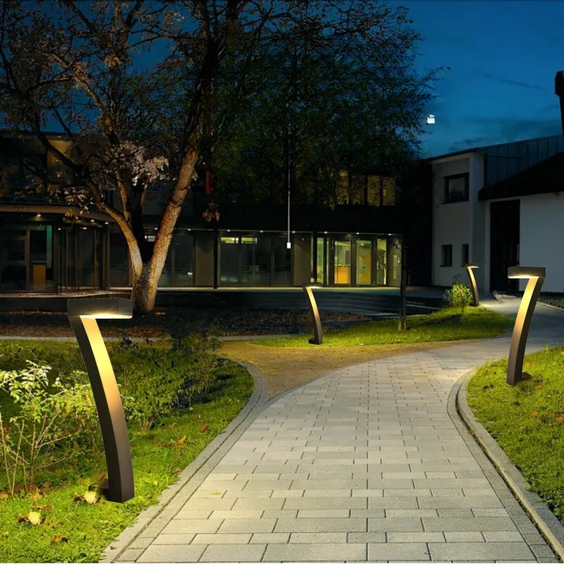 モダンな7字型ソーラーライト屋外用-防水ledガーデンステークランプ、通路、芝生、庭の装飾に