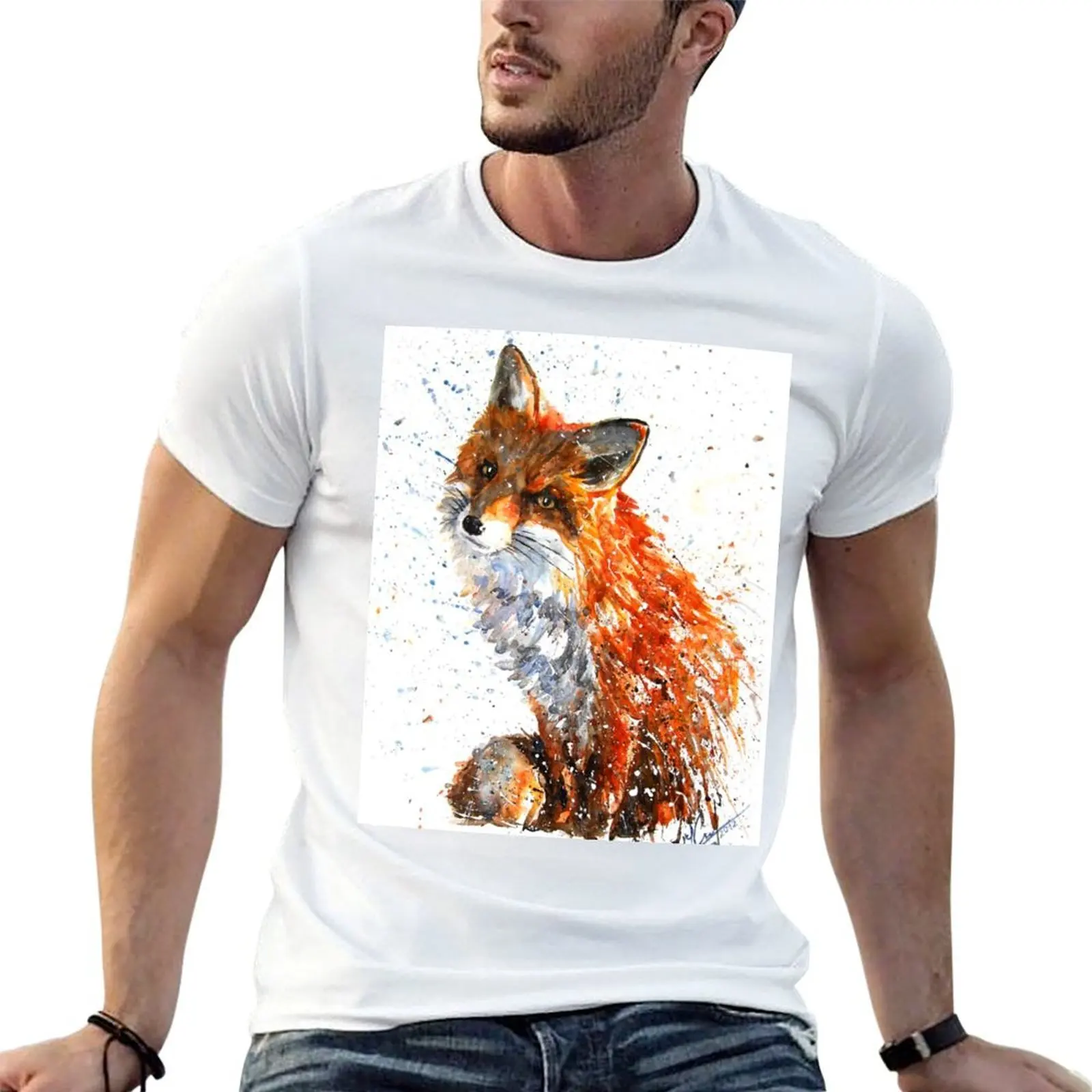 

Fox watercolor T-Shirt man t shirt luxury man t shirt heavy cotton T-Shirt