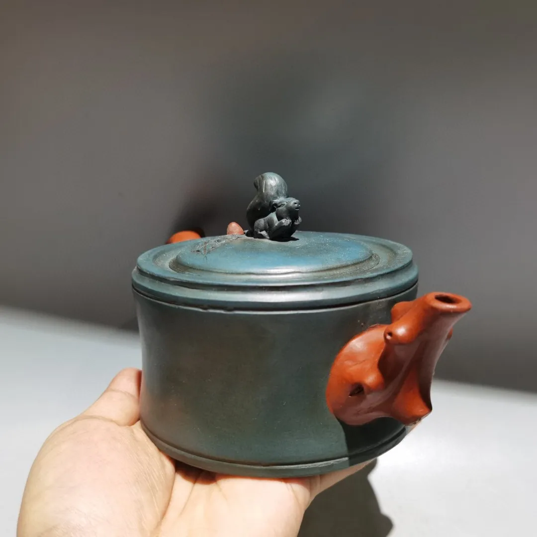 8 "الصينية ييشينغ الأرجواني وعاء الطين السنجاب تمثال اثنين لهجة شجرة الجذر وعاء غلاية إبريق الشاي الإبريق جمع ثروة الحلي تاون هاوس