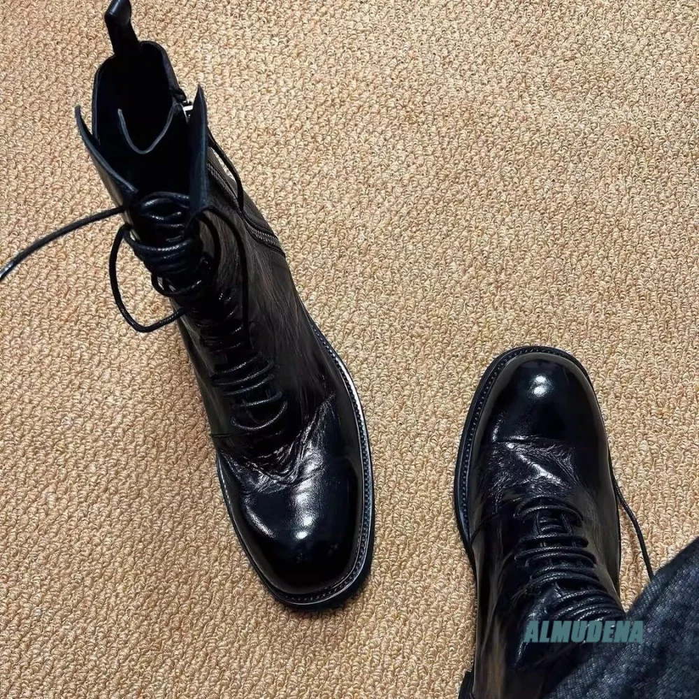 Czarne skórzane modne męskie b – Block Heel Ankle Boots recenzja i cena