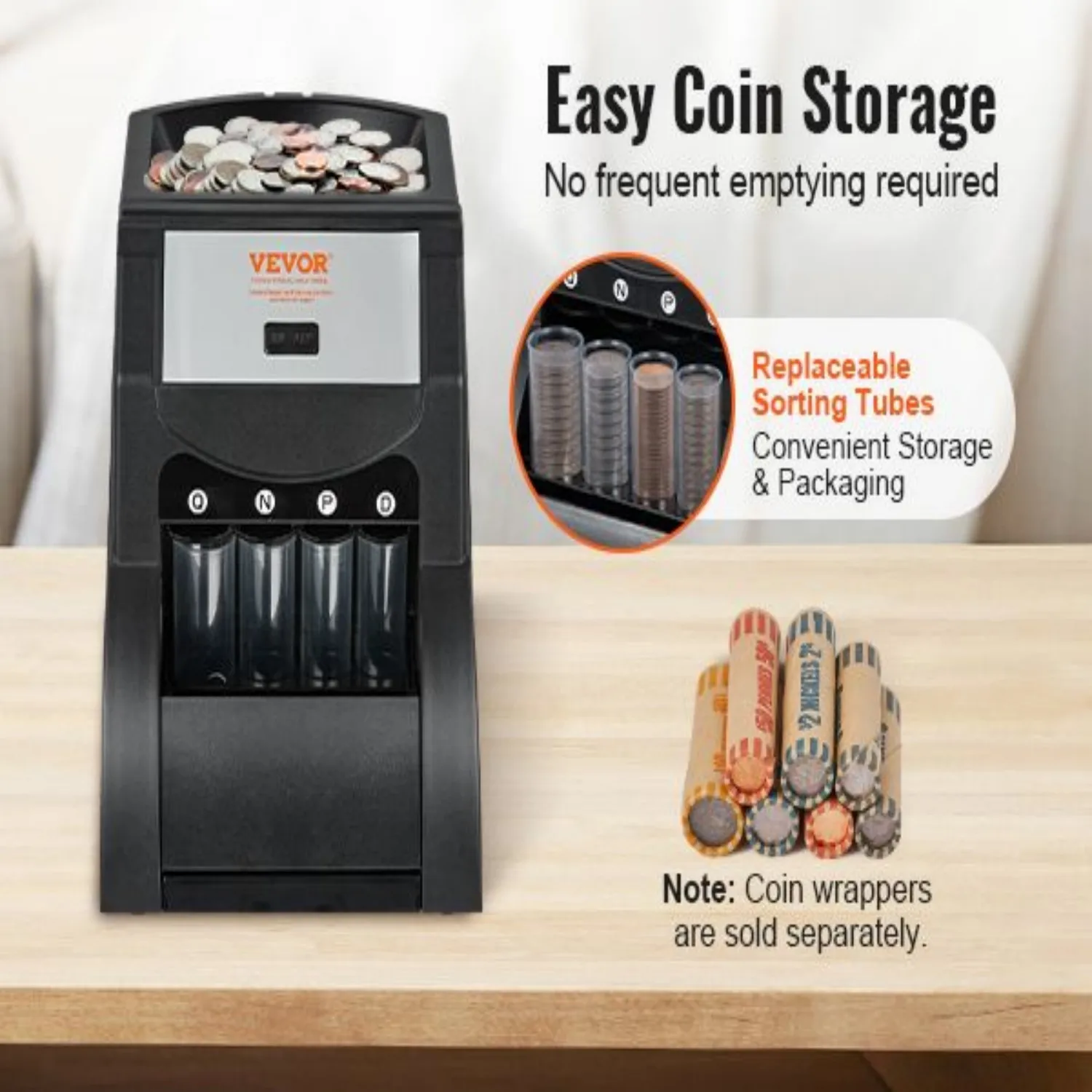 VEVOR USD Coin Sorter, Coin Sorter Machine for USD Coin 1¢ 5¢ 10¢ 25¢, Sorts up to 230 Coins/min, Coin Sorter and Wrapper Ma