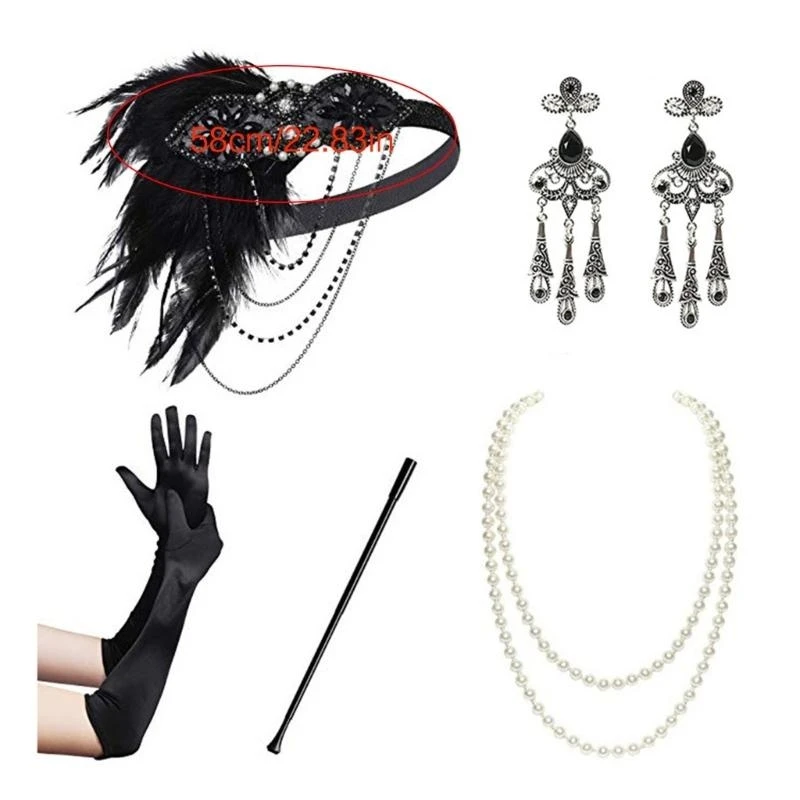 Y5GC 1920s Dancers Accessories Great Set for Womens Flapper Headpiece Headband
