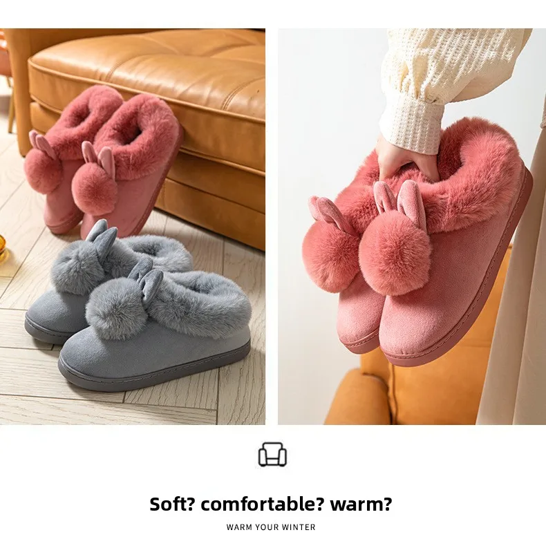 2026 Winter-Plüschpantoffeln für Damen & Herren - Dicksohlige Paar-Hausschuhe, Gemütliche Kunstkaninchenfell-Innenschuhe mit geschlossener Rückseite – Detail 17