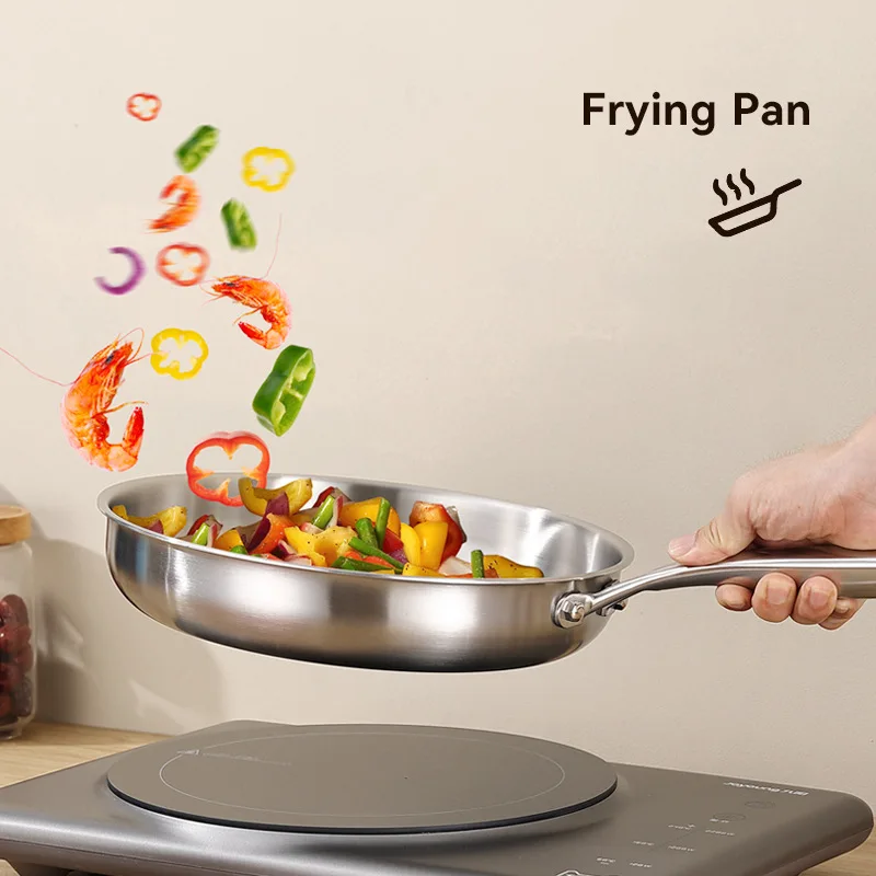 Uncoated 22-32cm Frying Pan Metal Stainless Steel Frying Pan Steak Frying Pan