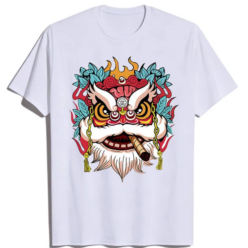Lion T Shirts Pure Cotton T-shirt China Graphic T Shirts С Принтом Lion Head Shirt Chinese Element Tshirt  Man Short-sleeved